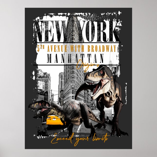 Dinosaurs in Manhattan NYC Poster (Front)