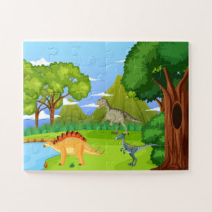 Dinosaurs In Prehistoric Forest Kids Fun Jigsaw Puzzle