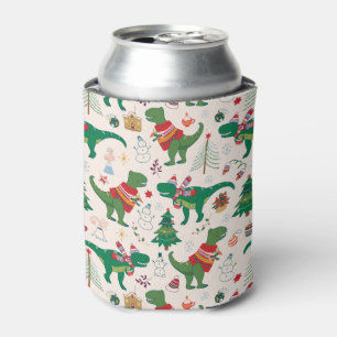 Dinosaurs in Sweaters Christmas Pattern Can Cooler