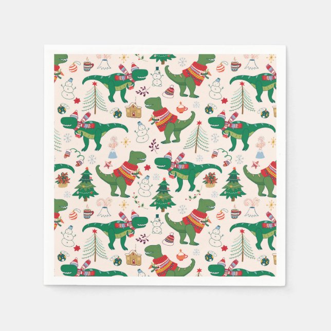 Dinosaurs in Sweaters Christmas Pattern Napkin (Front)