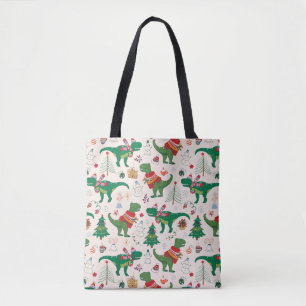 Dinosaurs in Sweaters Christmas Pattern Tote Bag