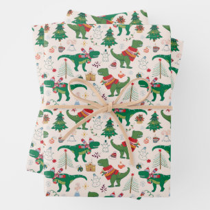 Dinosaurs in Sweaters Christmas Pattern Wrapping Paper Sheet