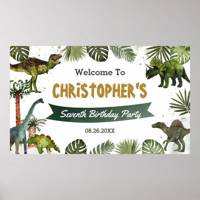 Dinosaurs Jurassic Birthday Party Welcome Backdrop Poster (Front)