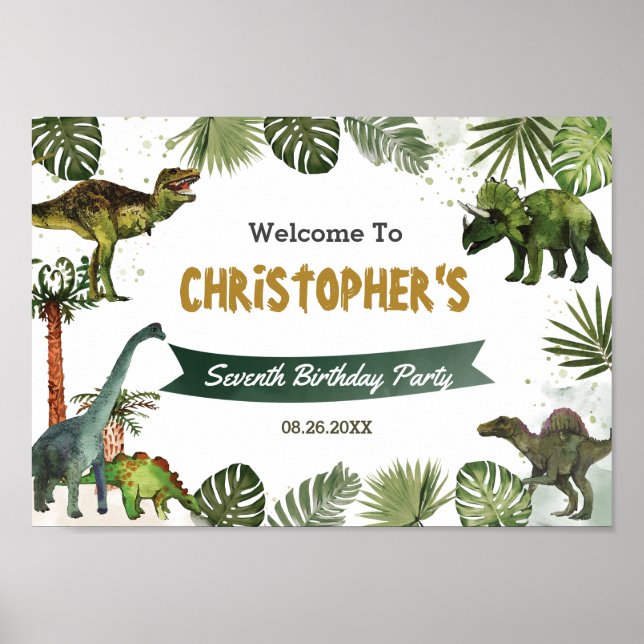 Dinosaurs Jurassic Birthday Party Welcome Sign A4 (Front)