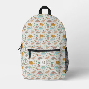 Dinosaurs Kids Hand Drawn Boho Dinosaur Monogram Printed Backpack