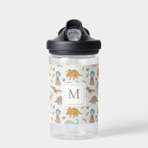 Dinosaurs Kids Hand Drawn Boho Dinosaur Monogram Water Bottle