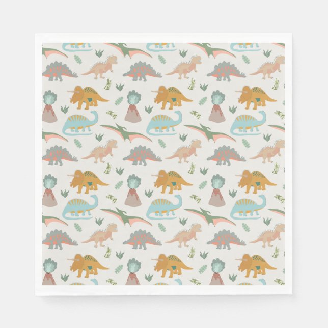 Dinosaurs Kids Hand Drawn Boho Dinosaur Pattern Napkin (Front)