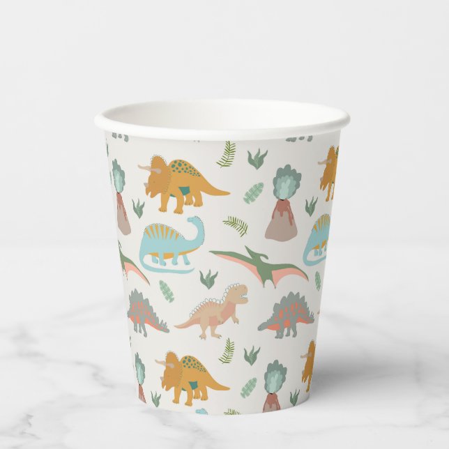 Dinosaurs Kids Hand Drawn Boho Dinosaur Pattern Paper Cups (Front)