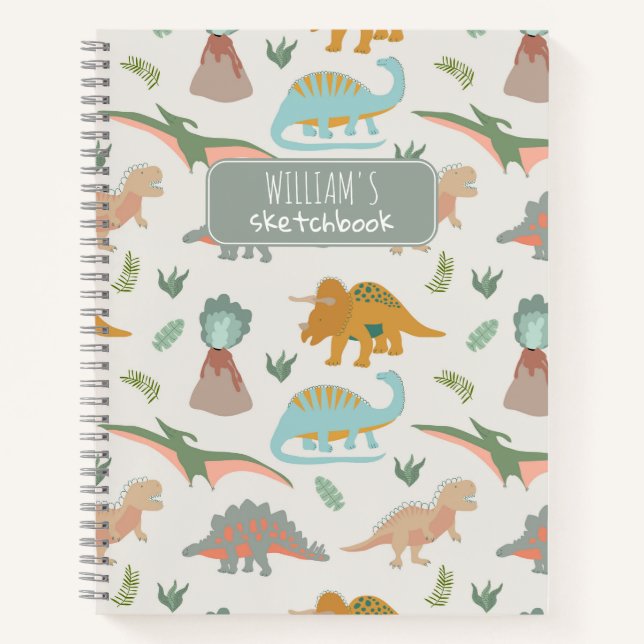 Dinosaurs Kids Hand Drawn Boho Dinosaur Sketchbook Notebook (Front)