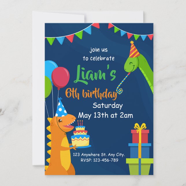 Dinosaurs Kids Personalised Birthday Invitation (Front)