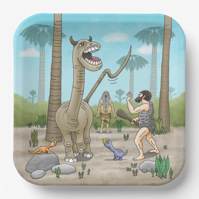 Dinosaurs meet the Stone Age Paper Plate (Front)