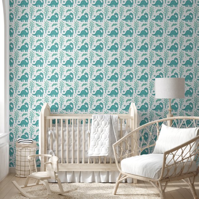 Dinosaurs of Teal and Mint Green Wallpaper (Kids)