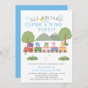 Dinosaurs On A Train Birthday Invitation