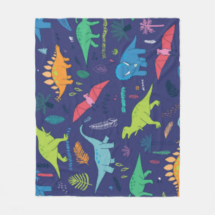 Dinosaurs Palms Tropical Vintage Pattern Fleece Blanket