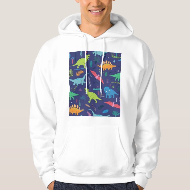 Dinosaurs Palms Tropical Vintage Pattern Hoodie (Front)