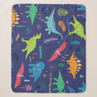 Dinosaurs Palms Tropical Vintage Pattern Sherpa Blanket