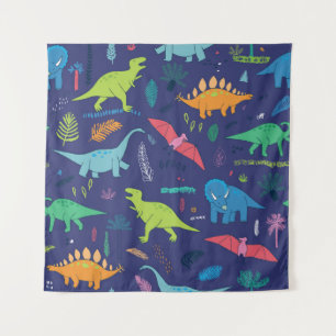 Dinosaurs Palms Tropical Vintage Pattern Tapestry