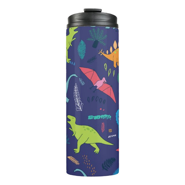 Dinosaurs Palms Tropical Vintage Pattern Thermal Tumbler (Front)
