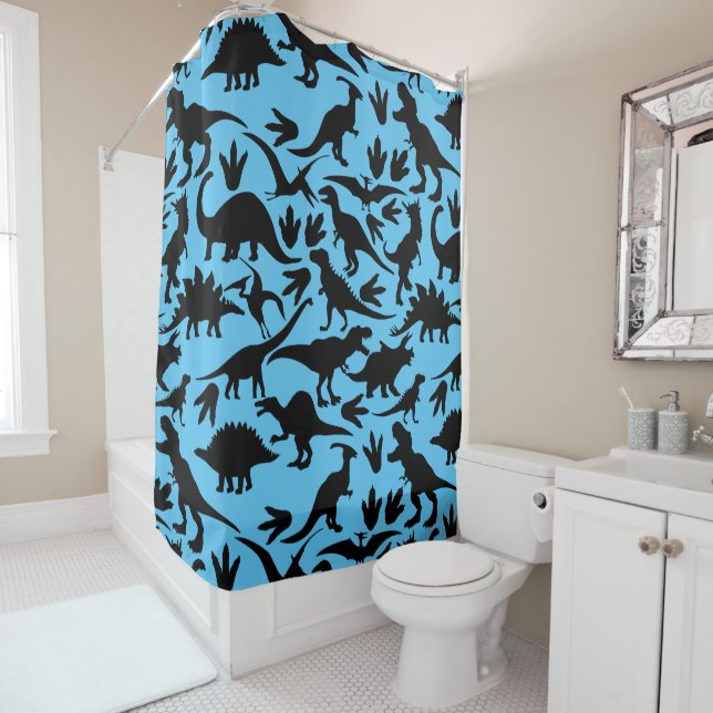 Dinosaurs pattern 01 b. L Blue BG Shower Curtain (In Situ)
