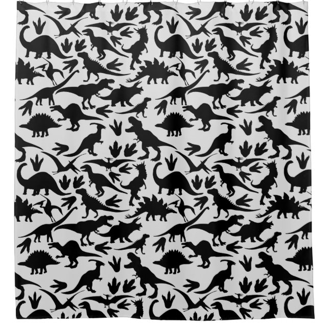 Dinosaurs pattern 01 b. White BG Shower Curtain (Front)