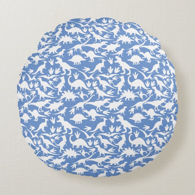 Dinosaurs pattern 01 w. LBlue BG Round Cushion (Front)