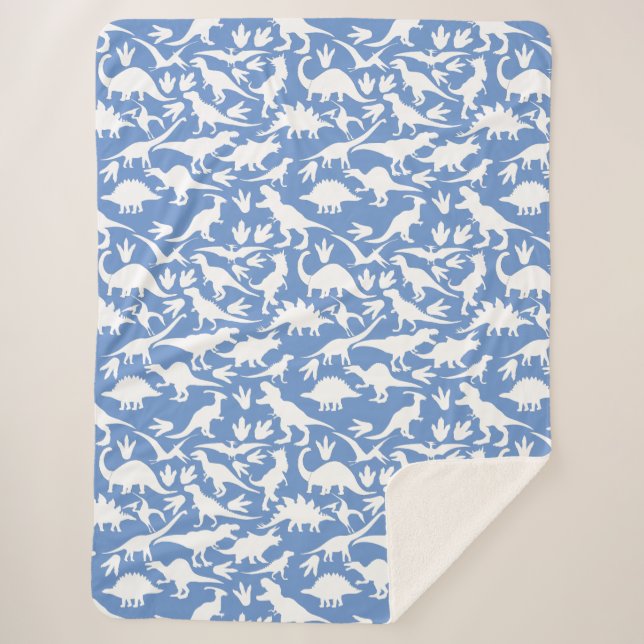 Dinosaurs pattern 01 w. LBlue BG Sherpa Blanket (Front)