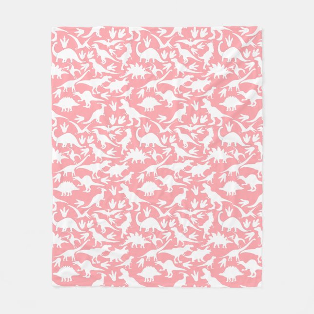 Dinosaurs pattern 01 w. Pink BG Fleece Blanket (Front)