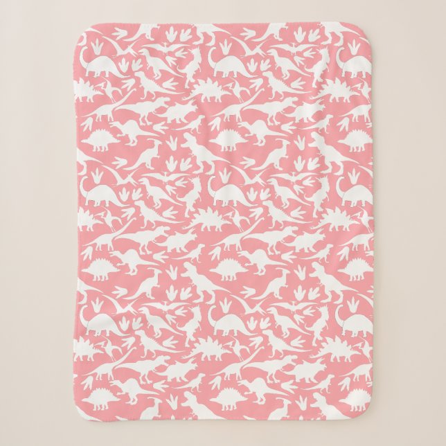 Dinosaurs pattern 01 w. Pink BG Sherpa Blanket (Front)