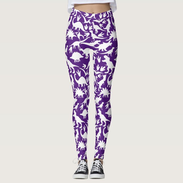 Dinosaurs pattern 01 w. Purple BG Leggings (Front)