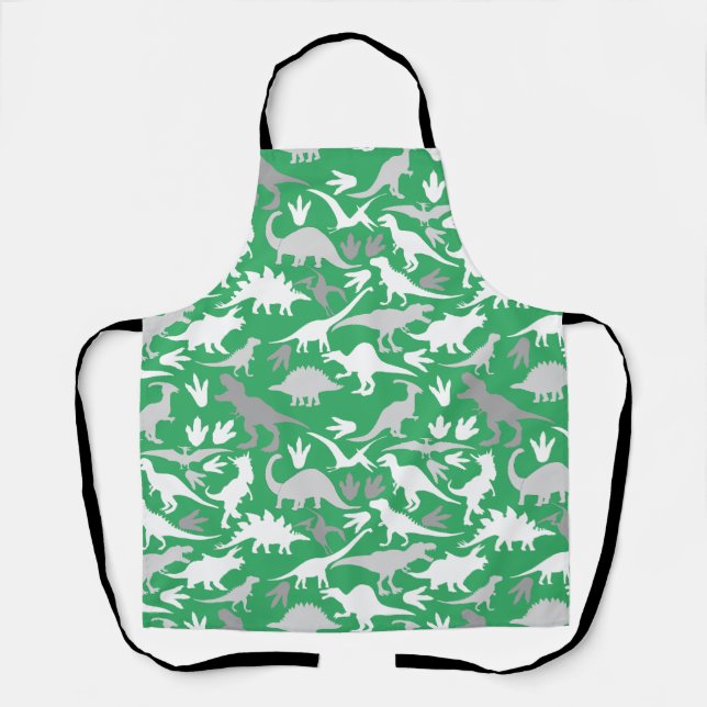 Dinosaurs pattern 01A Green BG Apron (Front)