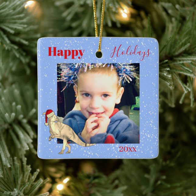 Dinosaurs Personalised Blue  Ceramic Ornament (Tree)