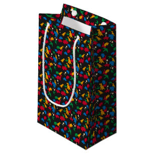 Dinosaurs - Primary Black Outline Black Background Small Gift Bag