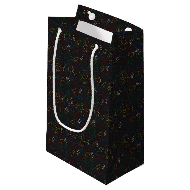 Dinosaurs - Primary Outline Black Background Small Gift Bag (Front Angled)