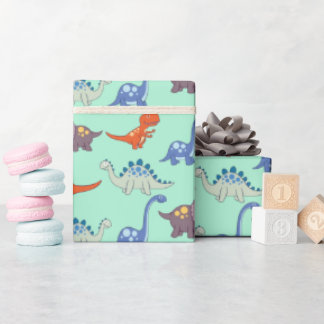 Dinosaurs Rock on Mint Wrapping Paper