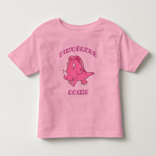 Dinosaurs Rock Pink Toddler T-Shirt (Front)
