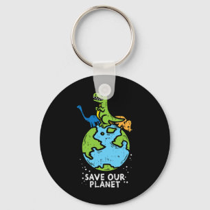 Dinosaurs Save Our Planet Cute Earth Day Boys Kids Key Ring