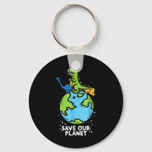 Dinosaurs Save Our Planet Cute Earth Day Boys Kids Key Ring