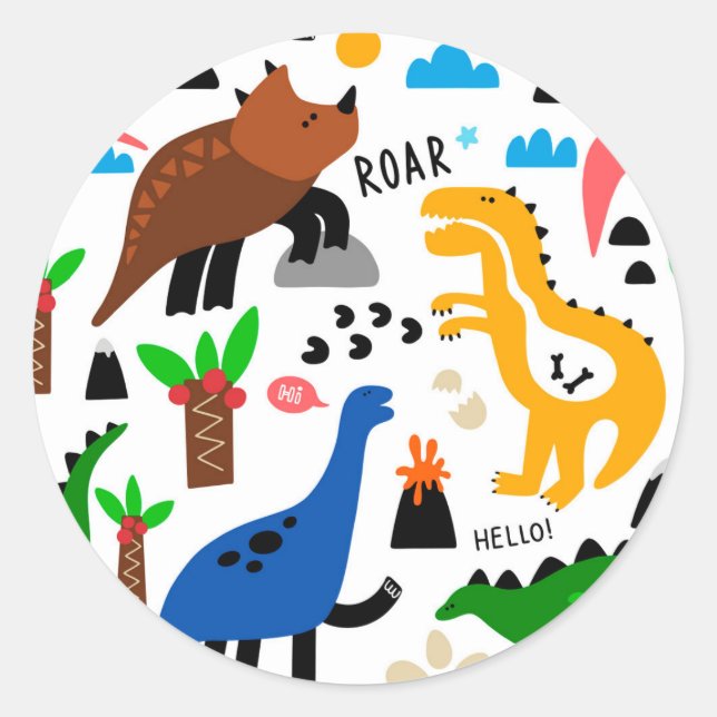 Dinosaurs seamless pattern classic round sticker (Front)