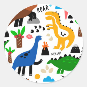 Dinosaurs seamless pattern  classic round sticker