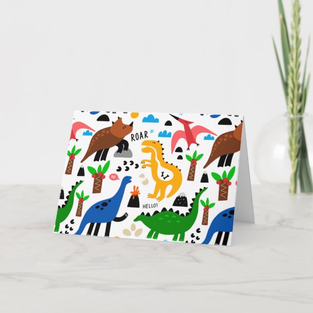 Dinosaurs seamless pattern holiday card (Front)