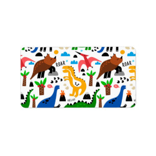 Dinosaurs seamless pattern label