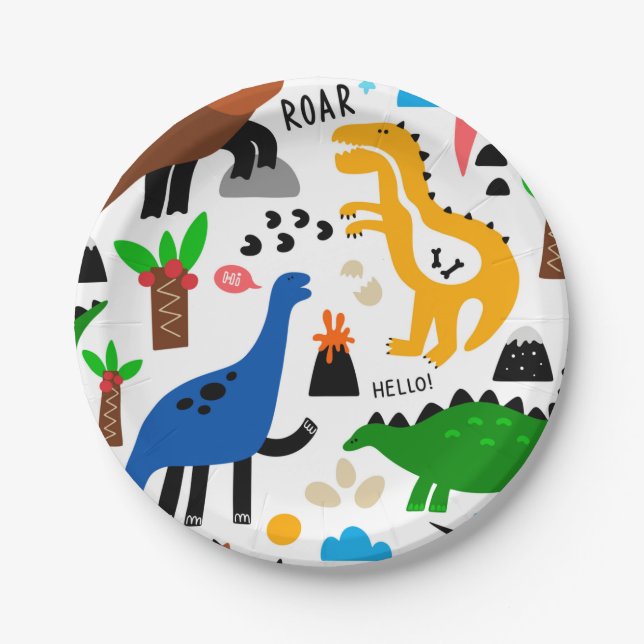 Dinosaurs seamless pattern paper plate (Front)