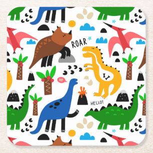 Dinosaurs seamless pattern square paper coaster