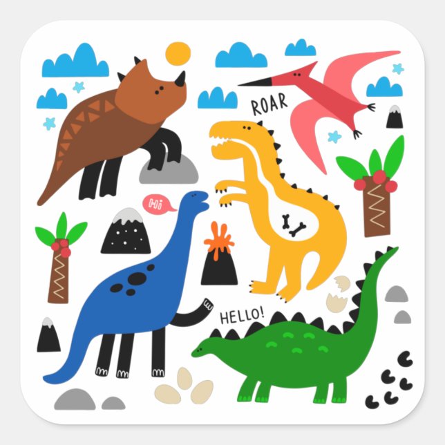 Dinosaurs seamless pattern  square sticker (Front)