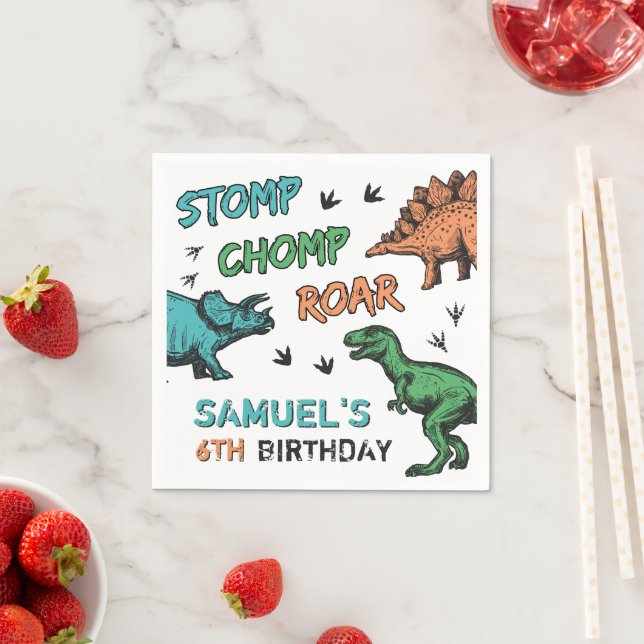 Dinosaurs Stomp Chomp Roar Birthday Party, Any Age Napkin (Insitu)