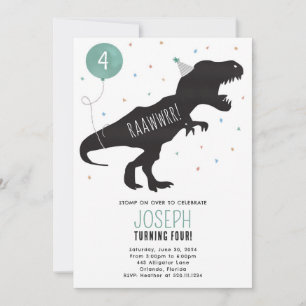 Dinosaurs T-rex Birthday Party Invite