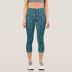 Dinosaurs Teal Green Pattern Capri Leggings