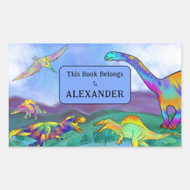 Dinosaurs This Book Belongs To Kids Name Rectangular Sticker (Front)