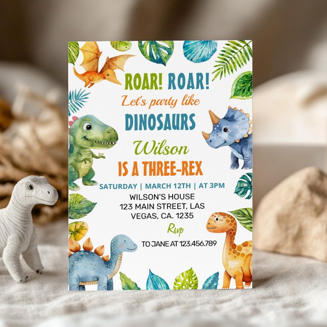 Dinosaurs Three-rex Birthday Party Invitation (Creator Uploaded)