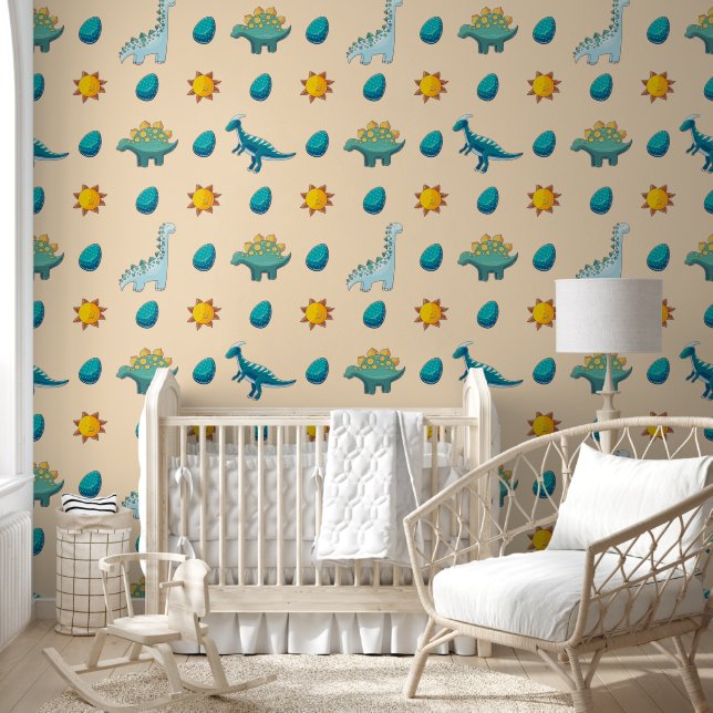 Dinosaurs under the warm setting sun wallpaper (Kids)